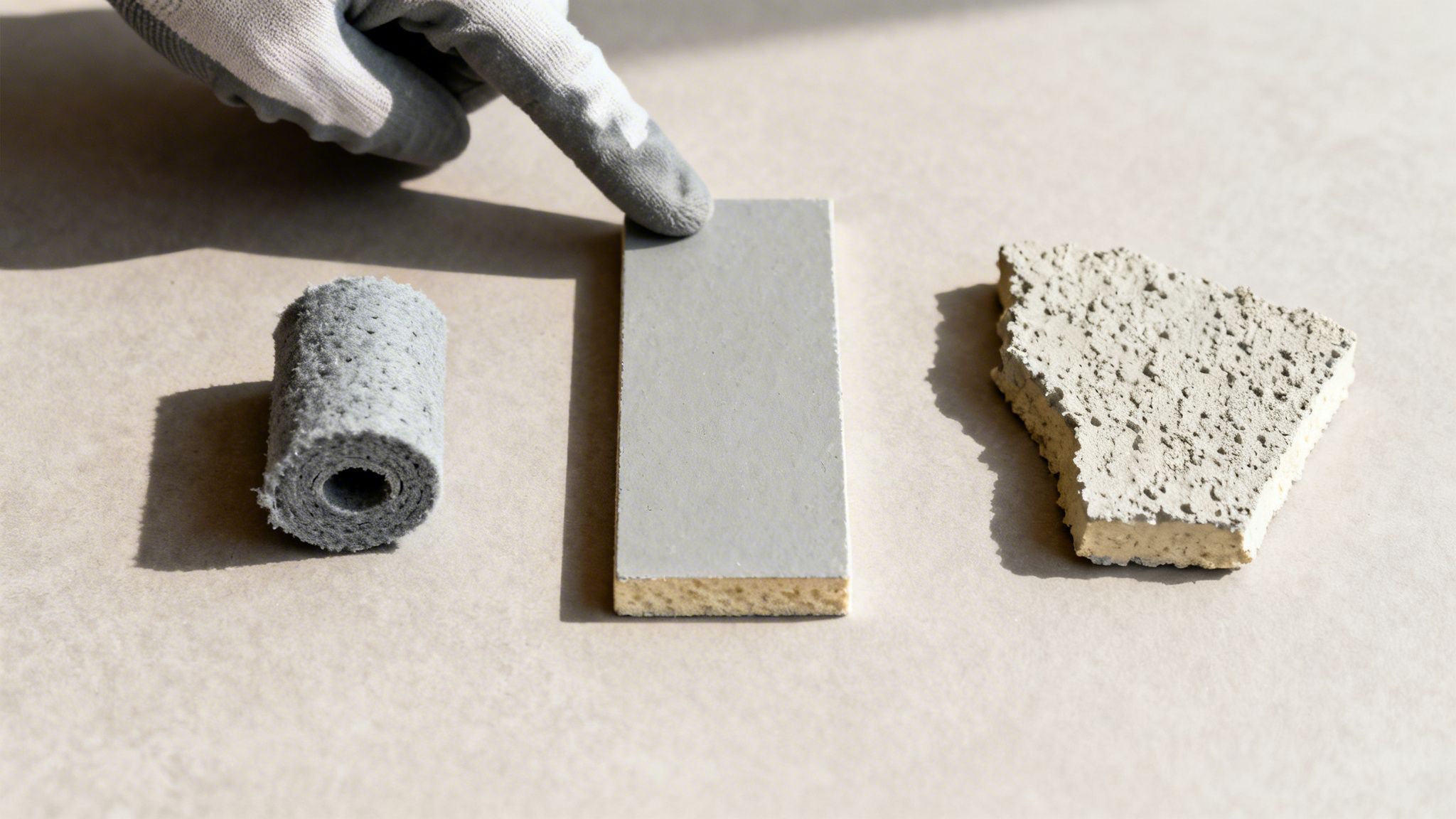 Billedet viser en malerulle, isoleringsmateriale og en væg, klar til renovering.