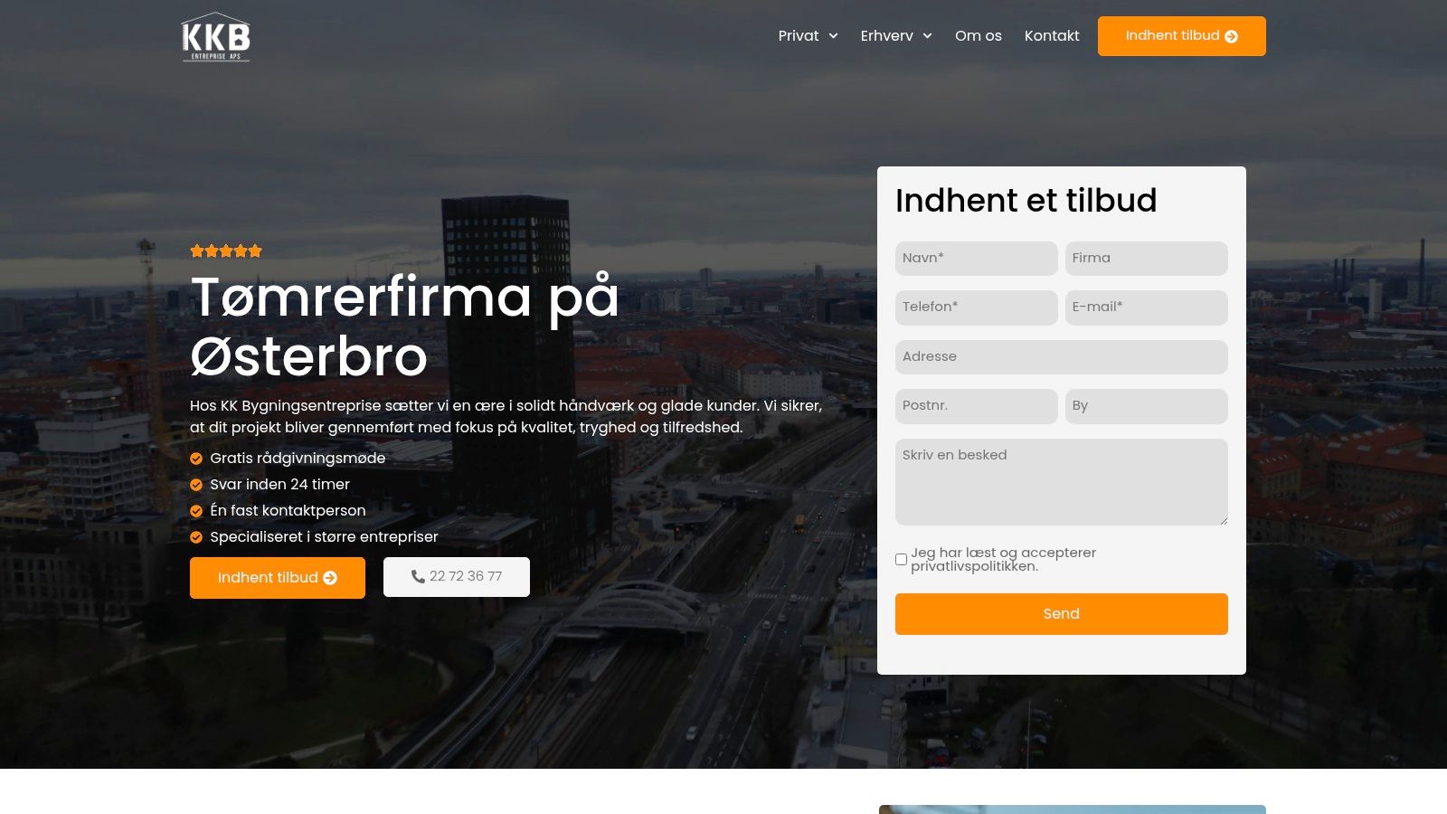 Professionelt tømrerfirma på Østerbro med fokus på kvalitet og holdbare løsninger.