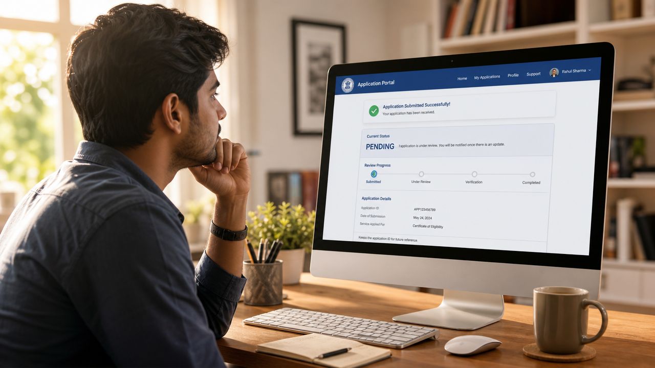 En mand der ser på en computerskærm, der viser en godkendt ansøgning om byggetilladelse i København.
